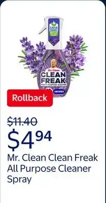 Walmart Mr. Clean Clean Freak All Purpose Cleaner Spray, Multi-Surface Cleaning offer