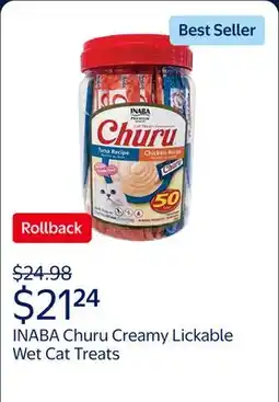 Walmart INABA Churu Creamy, Lickable Wet Cat Treats, 0.5 oz, 50 Tubes, Tuna & Chicken Variety offer