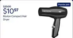 Walmart Revlon 1875W Compact Hair Dryer, Black offer