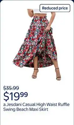 Walmart a.Jesdani Womens Skirts Casual High Waist Ruffle Swing Beach Maxi Skirt with Pockets s-xxl offer