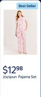 Walmart Joyspun Women's Short Sleeve Sleep Top and Open Leg Pants Pajama Set offer