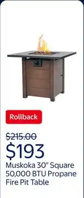 Walmart Muskoka 30 Square 50,000 BTU Propane Fire Pit Table with Lava Rock, Burner Lid and Protective Cover offer