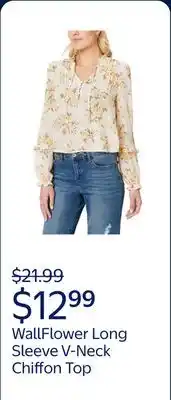 Walmart WallFlower Women's Elodie Long Sleeve V-Neck Chiffon Top (Available in Plus Sizes) offer