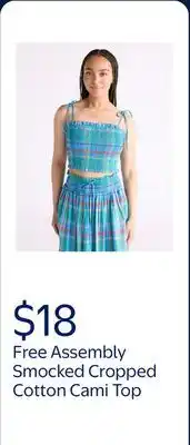 Walmart Free Assembly Women's and Women's Plus Smocked Cropped Cotton Cami Top offer
