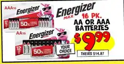 Ollie's ENERGIZER 16 PK. AA OR AAA BATTERIES offer