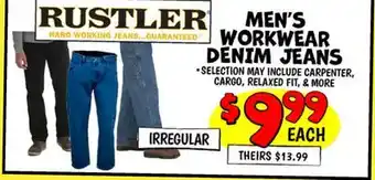 Ollie's RUSTLER MEN'S WORKWEAR DENIM JEANS offer