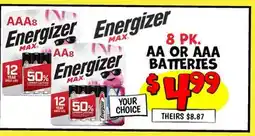 Ollie's ENERGIZER AA OR AAA BATTERIES offer