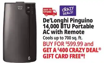 Ocean State Job Lot Pinguino 14,000 BTU Portable AC with Remote offer