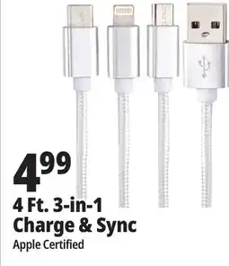 Ocean State Job Lot 4 ft. 3-in-1 charge & sync offer