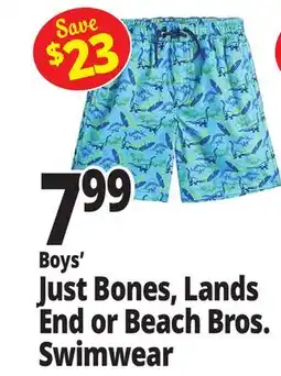 Ocean State Job Lot Boys' Just Bones, Lands End or Beach Bros. Swimwear offer