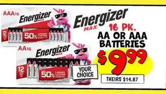Ollie's ENERGIZER AA OR AAA BATTERIES offer