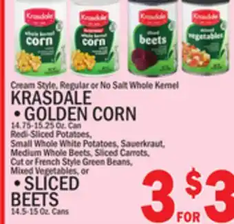 C Town KRASDALE • GOLDEN CORN.-15.25 Oz. •SLICED BEETS offer