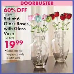 Boscov's Set of 6 Glass Roses with Glass Vase offer