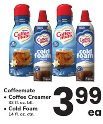 ACME Coffeemate Coffee Creamer 32 fl. oz. btl., Cold Foam 14 fl. oz. ctn offer
