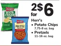 ACME Herr's Potato Chips 7.75-8 oz. bag, Pretzels 11-16 oz. bag offer