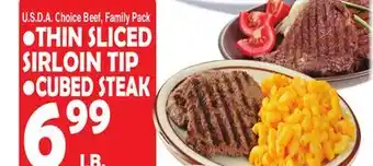 Bravo Supermarkets THIN SLICED SIRLOIN TIP, CUBED STEAK offer
