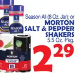Bravo Supermarkets MORTON SALT & PEPPER SHAKERS. 5 Oz. Pkg offer