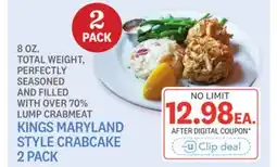 Kings Food Markets KINGS MARYLAND STYLE CRABCAKE 2 PACK offer