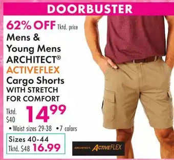 Boscov's Mens & Young Mens ARCHITECT ACTIVEFLEX Cargo Shorts WITH STRETCH FOR COMFORT offer