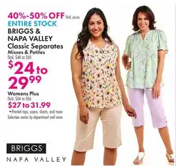 Boscov's BRIGGS & NAPA VALLEY Classic Separates Misses & Petites offer