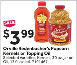 Stop&Shop Orville Redenbacher's Popcorn Kernels or Topping Oil offer