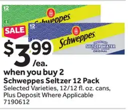Stop&Shop Schweppes Seltzer 12 Pack offer