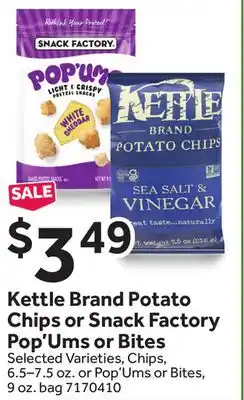 Stop&Shop Kettle Brand Potato Chips or Snack Factory Pop'Ums or Bites offer