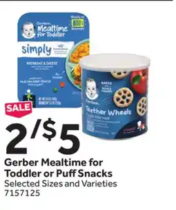 Stop&Shop Gerber Mealtime for Toddler or Puff Snacks offer