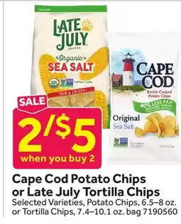 Stop&Shop Cape Cod Potato Chips or Late July Tortilla Chips offer