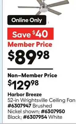 Lowe's Harbor Breeze 52-in Wrightsville Ceiling Fan offer