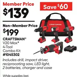 Lowe's CRAFTSMAN V20 Max F 4-Tool Combo Kit offer
