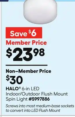 Lowe's HALO 6-in LED Indoor/Outdoor Flush Mount Spin Light offer