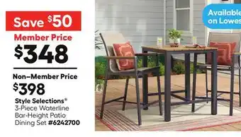 Lowe's Style Selections 3-Piece Waterline Bar-Height Patio Dining Set offer