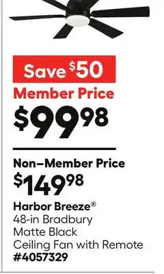 Lowe's Harbor Breeze 48-in Bradbury Matte Black Ceiling Fan with Remote offer