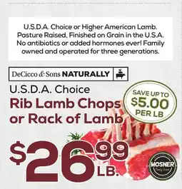 DeCicco & Sons Rib Lamb Chops or Rack of Lamb offer