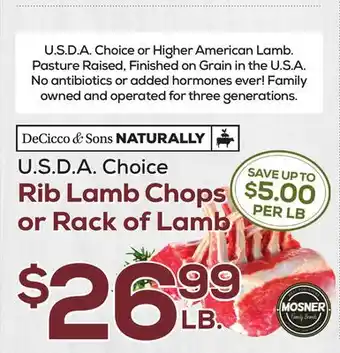 DeCicco & Sons Rib Lamb Chops or Rack of Lamb offer