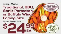 DeCicco & Sons Traditional, BBQ, Garlic Parmesan, or Buffalo Wings Family-Size offer
