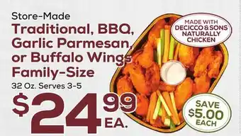 DeCicco & Sons Traditional, BBQ, Garlic Parmesan, or Buffalo Wings Family-Size offer