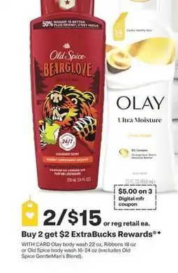 CVS Olay body wash 22 oz, Ribbons 18 oz or Old Spice body wash 16-24 oz offer