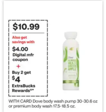 CVS Dove body wash pump 30-30.6 oz or premium body wash 17.5-18.5 oz offer