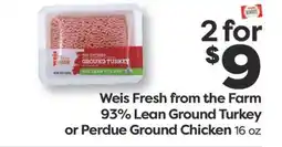 Weis Markets Weis Fresh from the Farm 93% Lean Ground Turkey or Perdue Ground Chicken offer