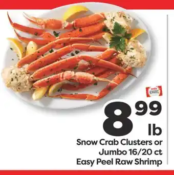 Weis Markets Snow Crab Clusters or Jumbo 16/20 ct Easy Peel Raw Shrimp offer