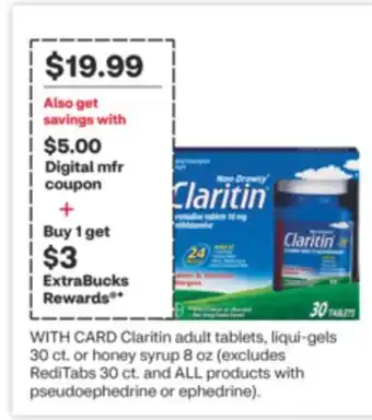 CVS Claritin adult tablets, liqui-gels 30 ct. or honey syrup 8 oz offer