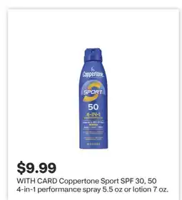 CVS Coppertone Sport SPF 30, 50 4-in-1 performance spray 5.5 oz or lotion 7 oz offer
