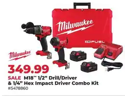 Runnings Milwaukee M18 1/2 Drill/Driver & 1/4 Hex Impact Driver Combo Kit offer