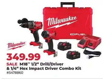Runnings Milwaukee M18 1/2 Drill/Driver & 1/4 Hex Impact Driver Combo Kit offer