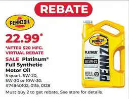 Runnings Pennzoil Platinum Full Synthetic Motor Oil offer