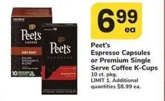 Safeway Peet's Espresso Capsules or Premium Single Serve Coffee K-Cups offer