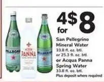 Safeway San Pellegrino Mineral Water or Acqua Panna Spring Water offer
