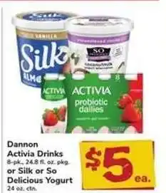 Safeway Dannon Activia Drinks or Silk or So Delicious Yogurt offer